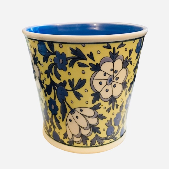 Molly Hatch Anthropologie GROW Flower Pot Planter 4" Take Root Blue Yellow - Picture 5 of 10